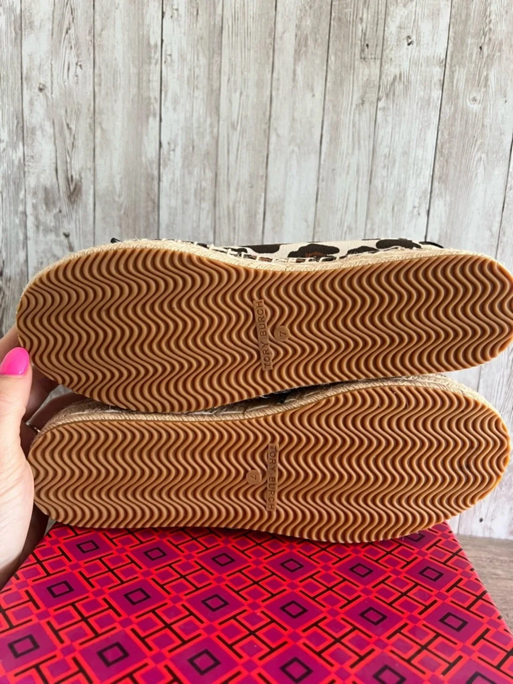 Tory Burch Seaside Oxford Reva Leopard-Print Espadrille Platform Sneakers Size 7